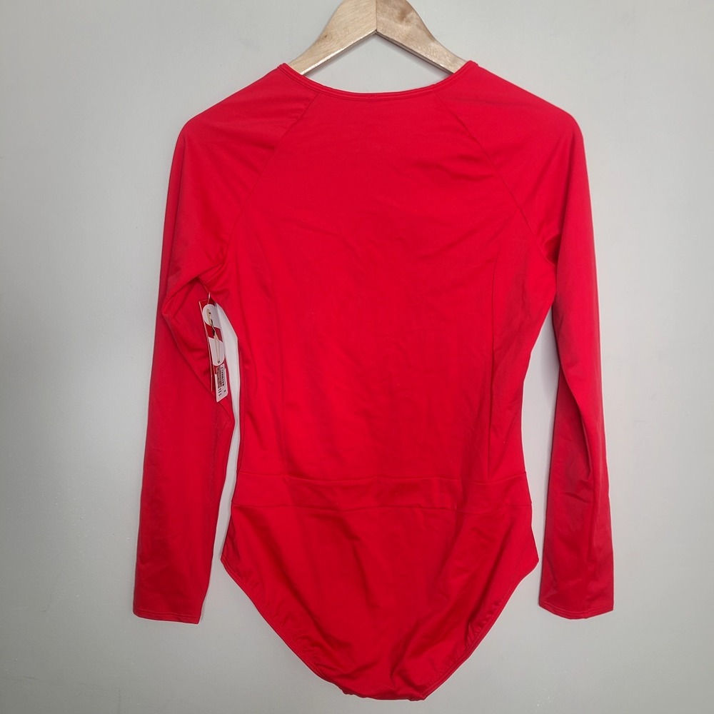 Spanx Long Sleeve One Piece Shaping Swimsuit Red Bathing Suit UPF 50+ Size 12 - Picture 5 of 9